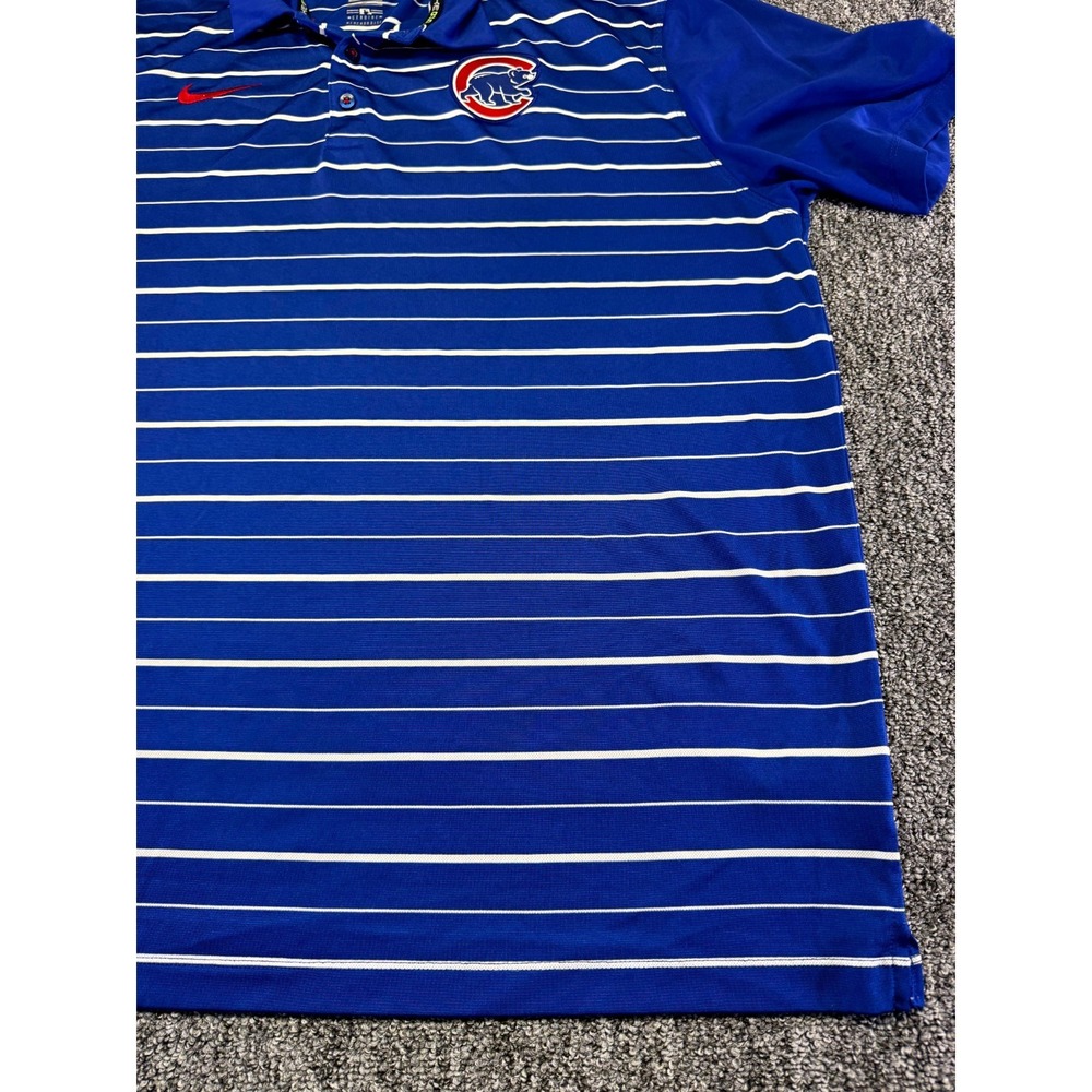 Nike Polo Chicago Cubs Mens XL Blue Striped Dri-Fit MLB Logo Shirt - Picture 4 of 16